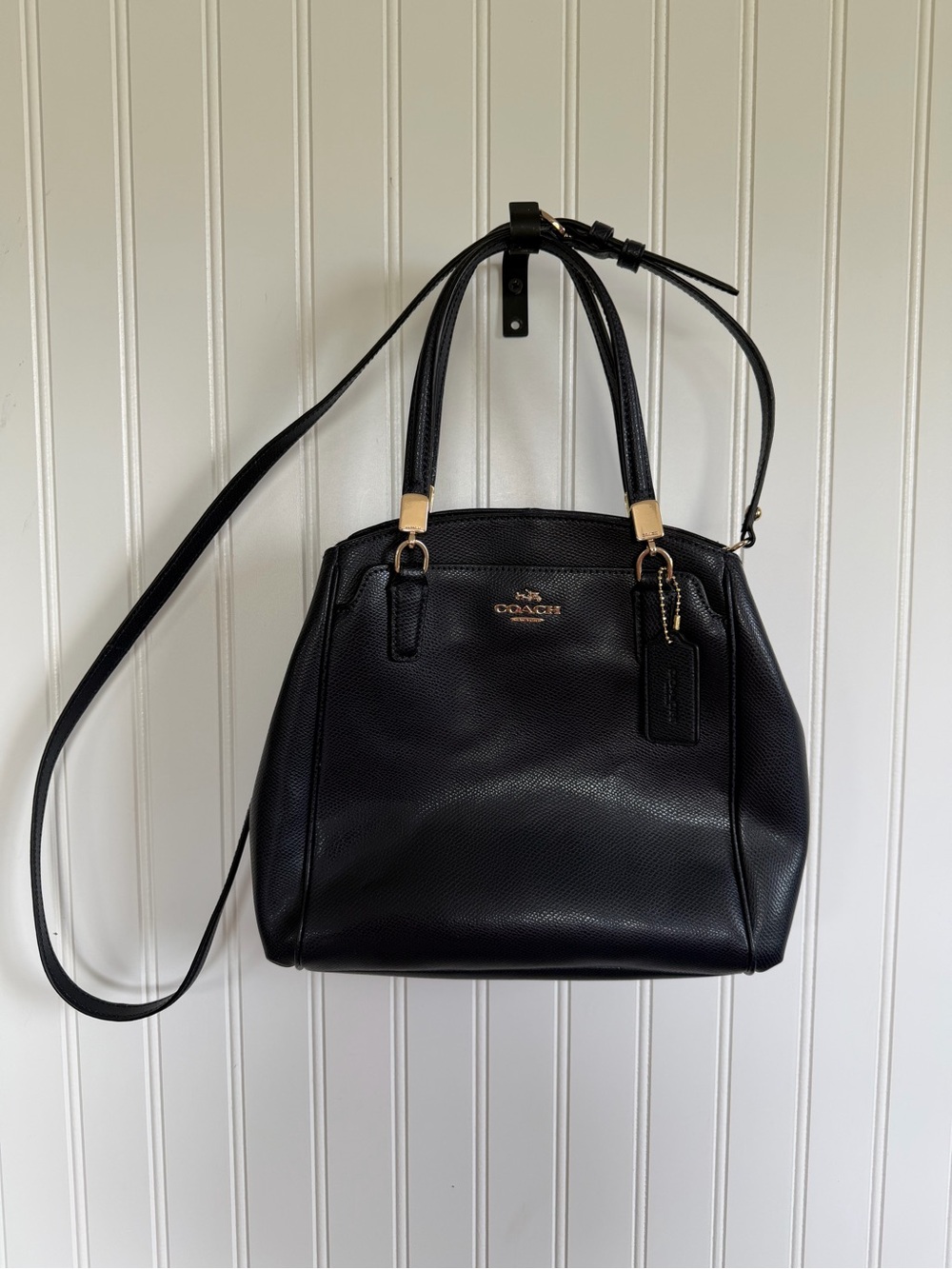COACH Navy Pebbled Leather Tote Bag with Detachable Strap